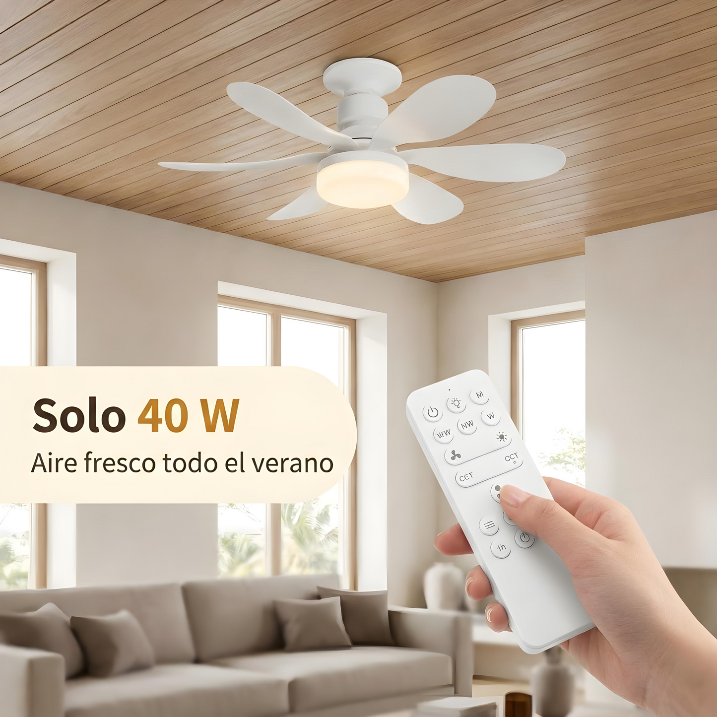 Hemsa Ventilador de Techo con Luz LED y Mando 52 cm